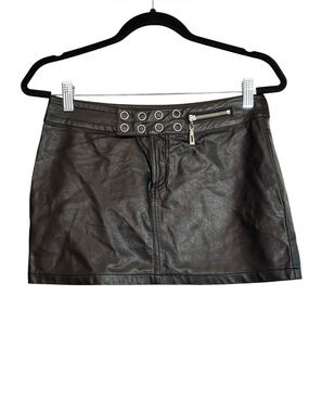 I.AM.GIA Black Faux Leather Mini Skirt Silver Grommet Zip Size Small